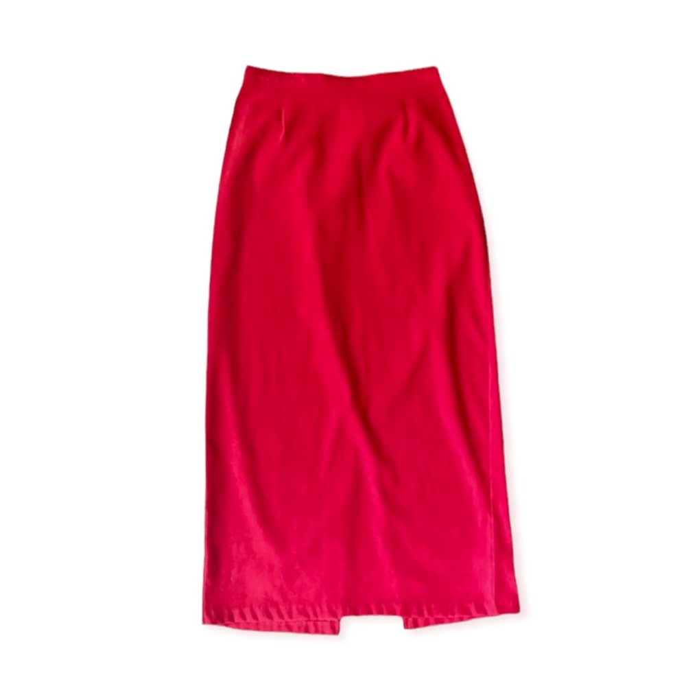 Vintage 90s / Y2K Faux Suede Hot Red Maxi Skirt size women’s medium - by Clio